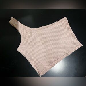 Women's Ribbed Pink Crop One Strap Shirt